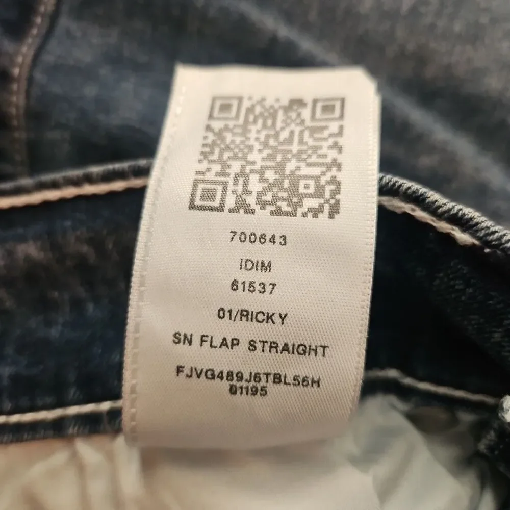 True Religion Ricky Relaxed Straight SN Flap Jeans Men's 30x34 Medium Wash Denim